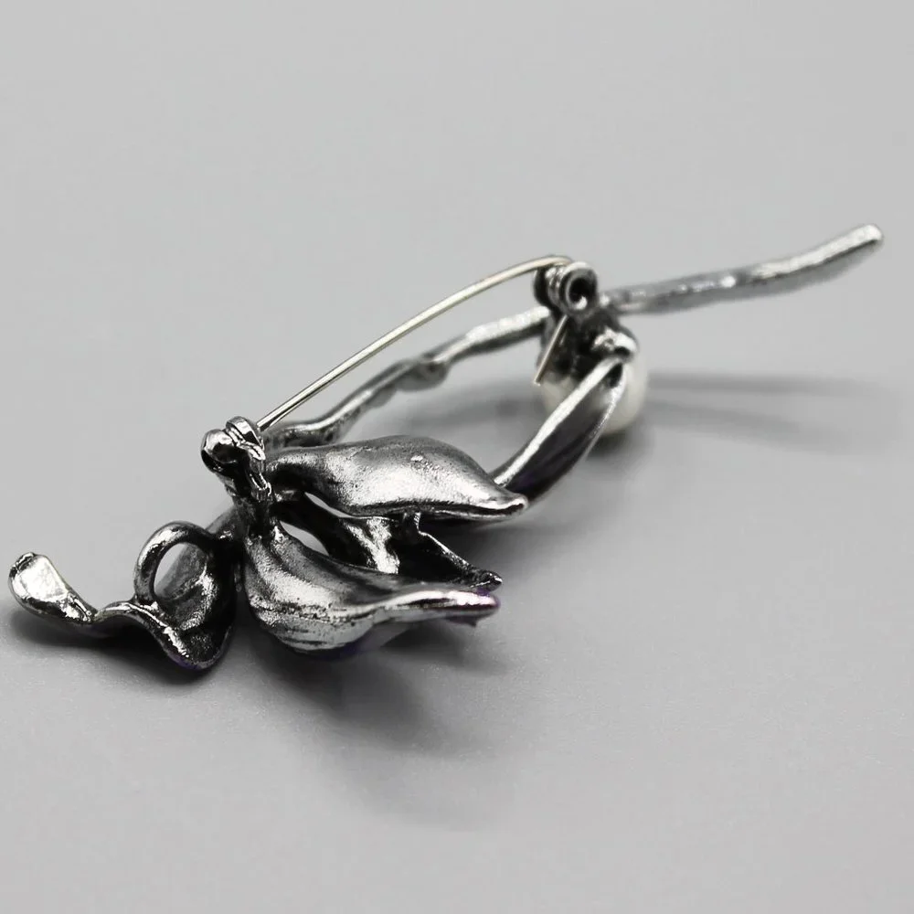 Lotus flower purple pin brooch jewelry fashion white pearl beautiful elegant - Picture 11 of 11